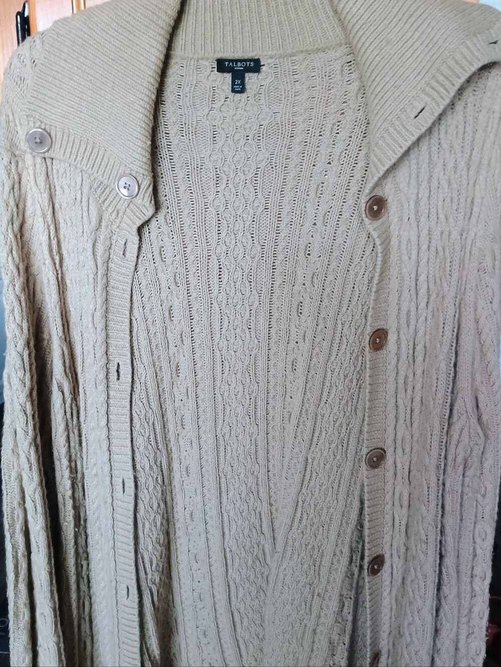 Talbots Cable Knit Shawl-Collar Duster Cardigan